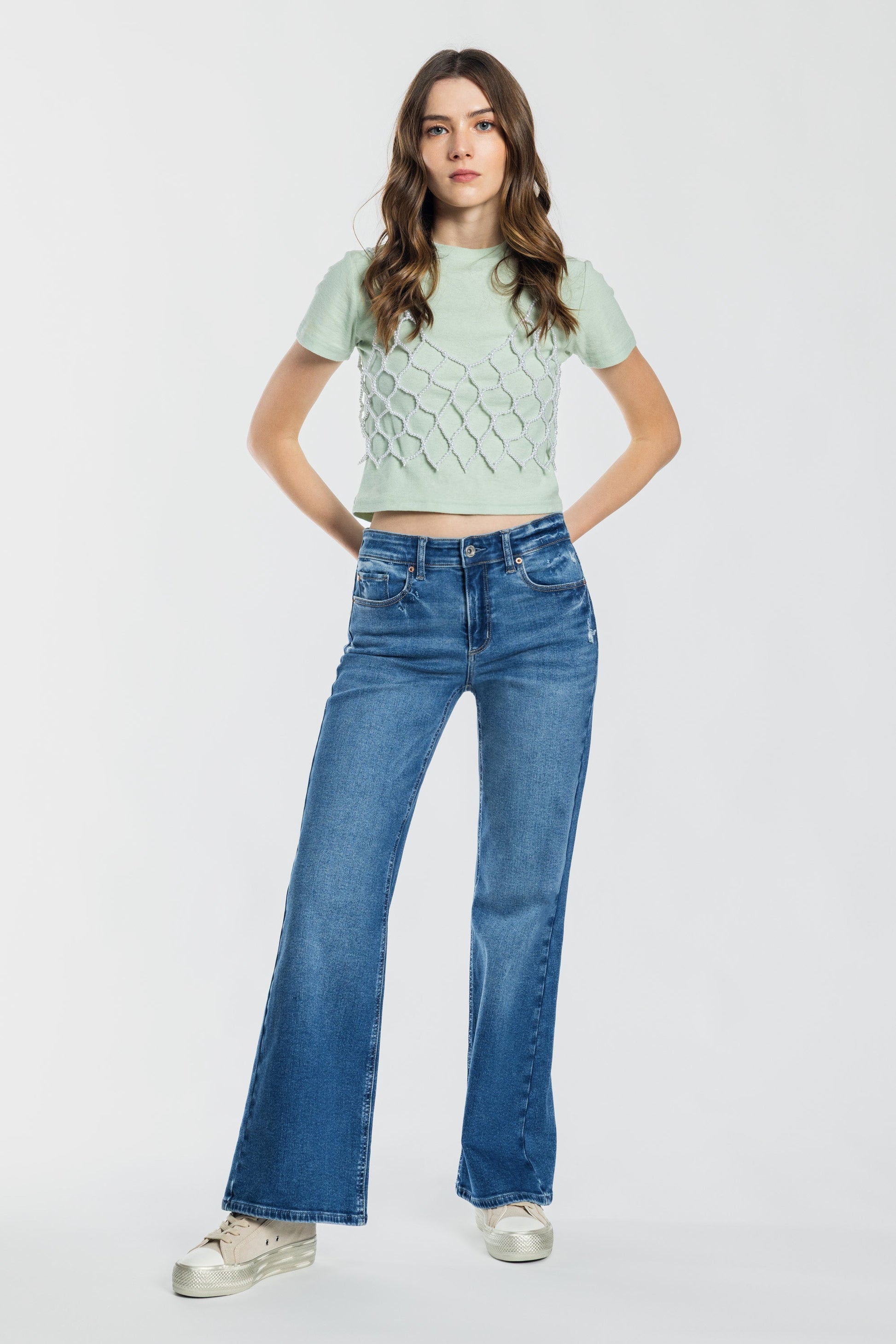 High Rise Destructed Wide Leg Jeans-1