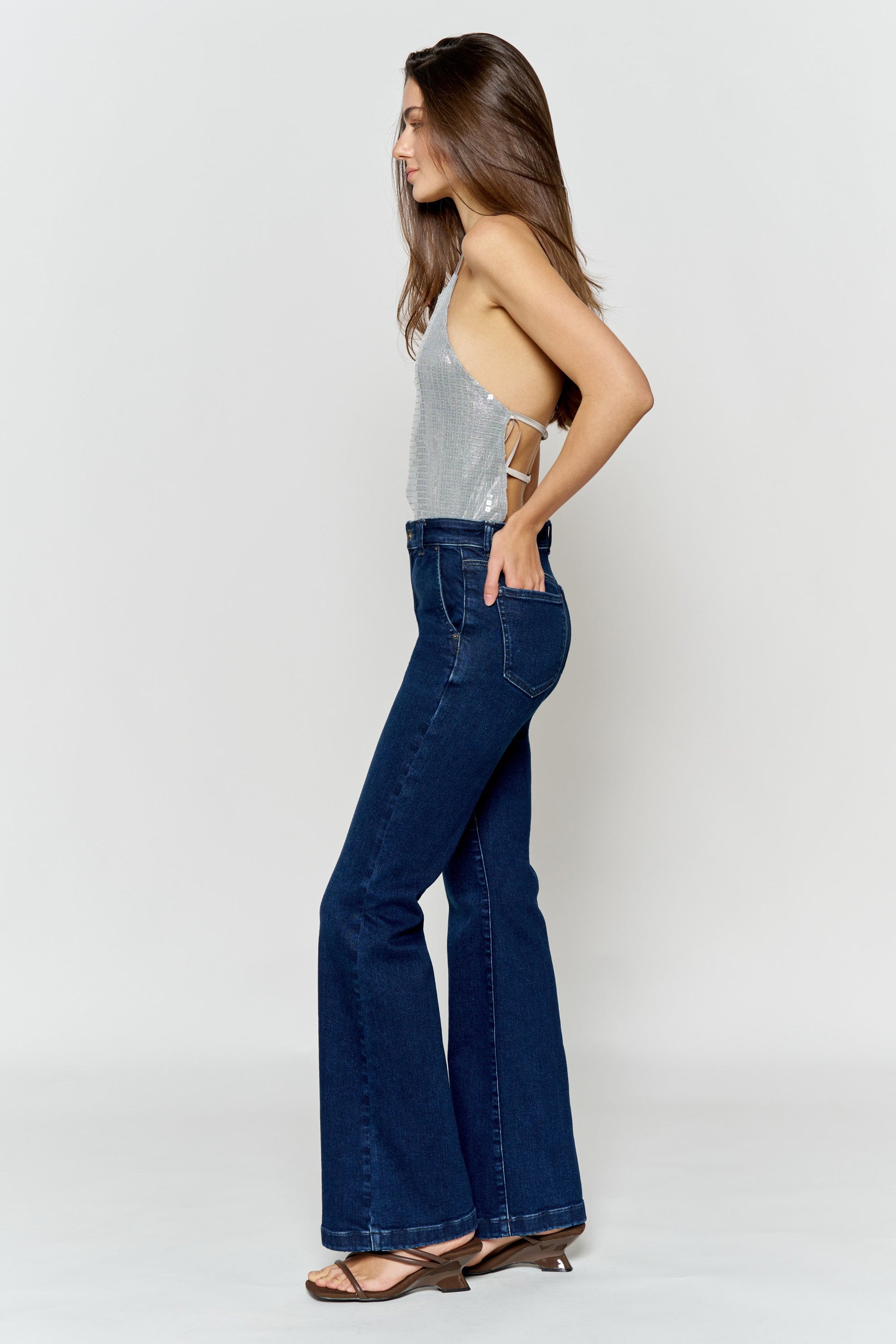 High Rise Trouser Pocket Baby Wide Leg Jeans-1