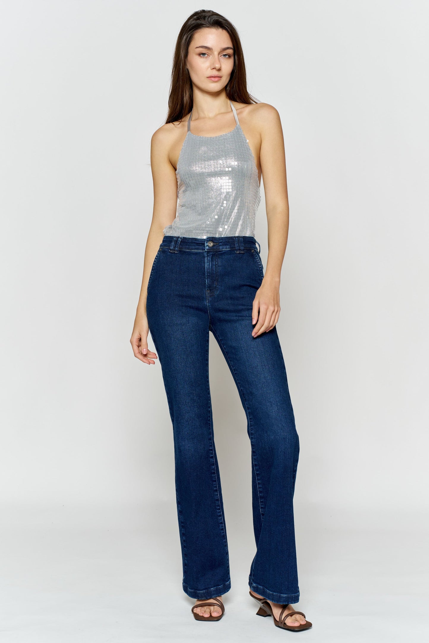 High Rise Trouser Pocket Baby Wide Leg Jeans-0