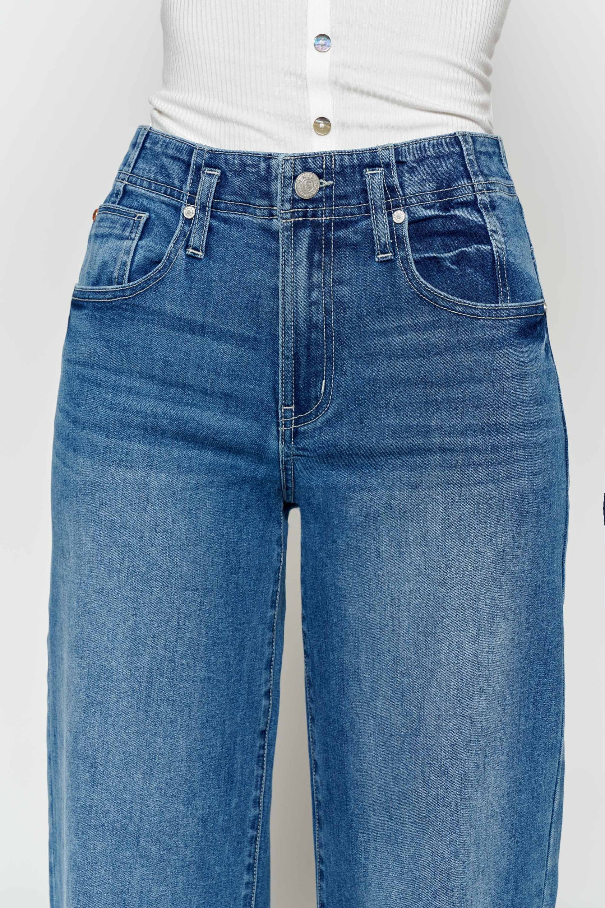 High Rise Wide Leg Jeans with Corset Waist Detail-1