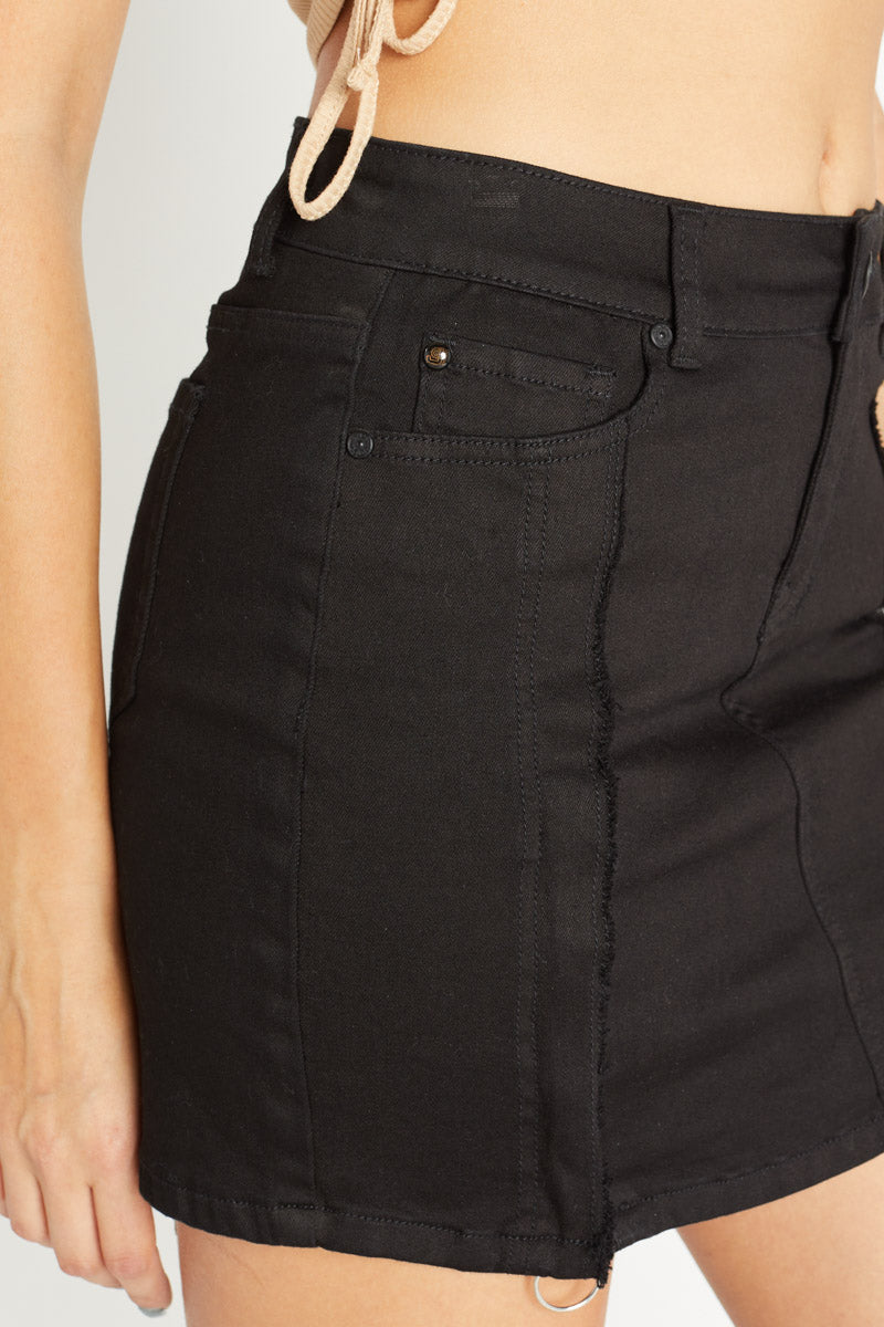 Dual Pull-ring Zipper Denim Skirt-1