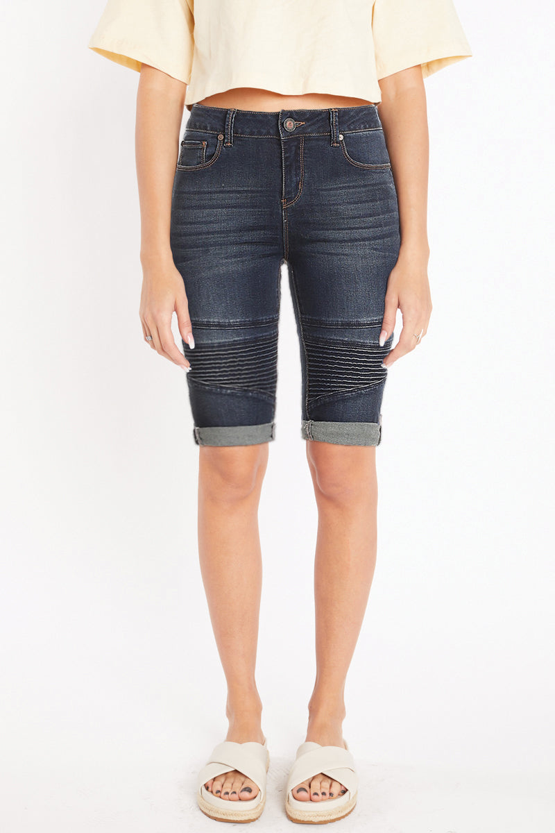 Mid Rise 5 Pocket Bermuda Denim Shorts-0