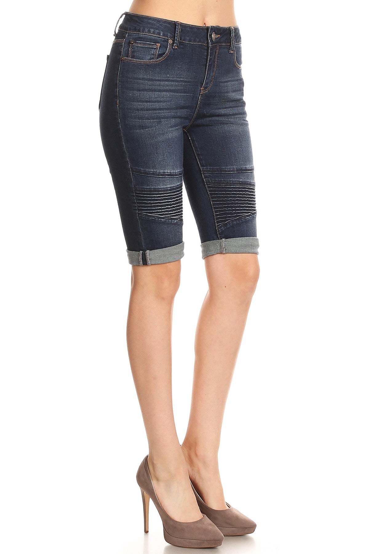 Mid Rise 5 Pocket Bermuda Denim Shorts-2
