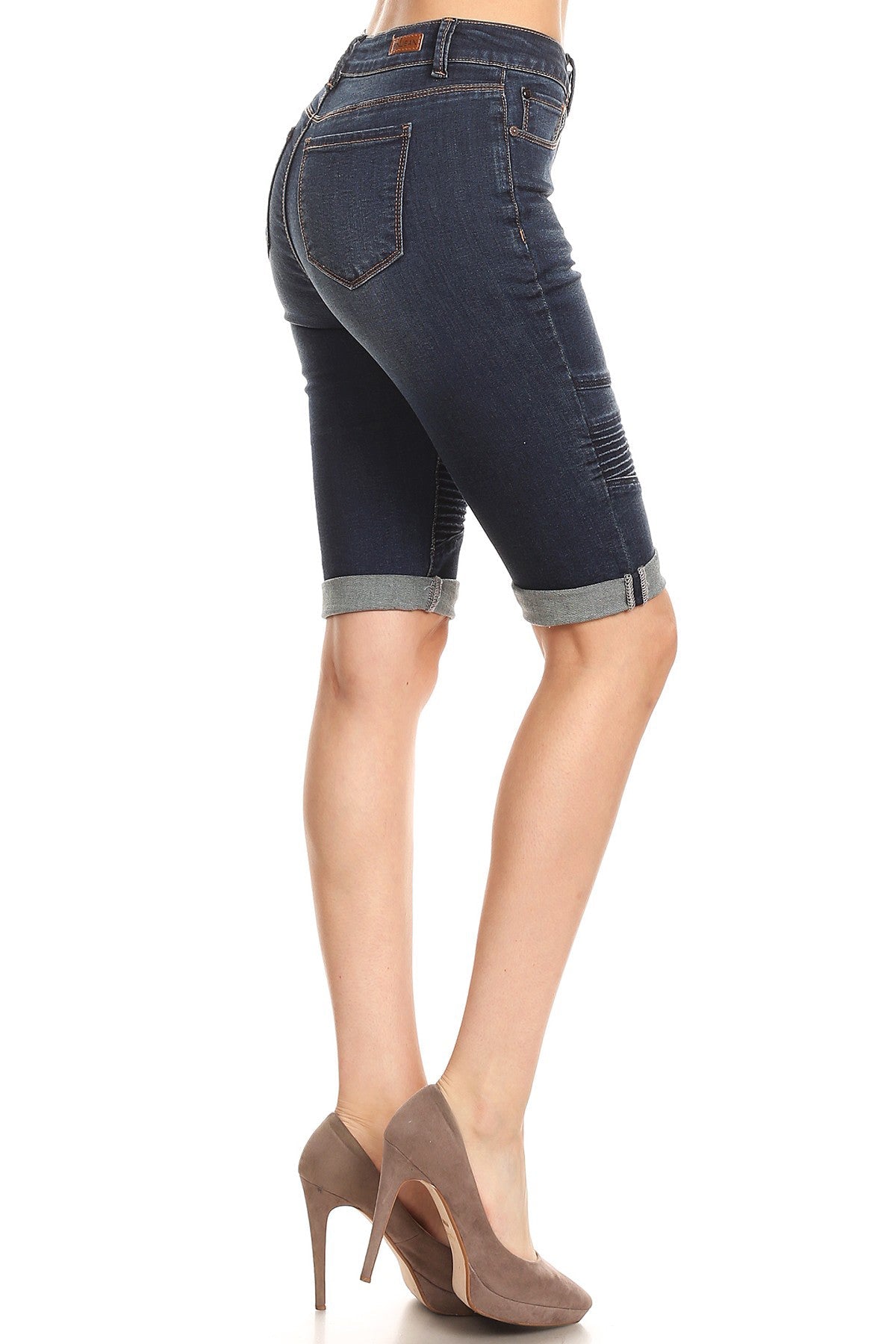 Mid Rise 5 Pocket Bermuda Denim Shorts-4