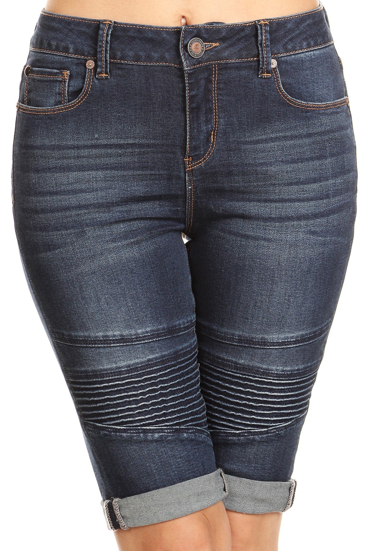 Mid Rise 5 Pocket Bermuda Denim Shorts-1