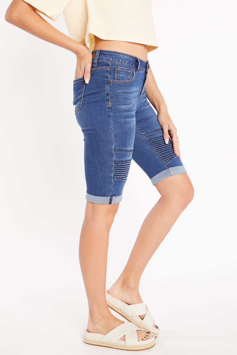 Mid Rise 5 Pocket Bermuda Denim Shorts-3