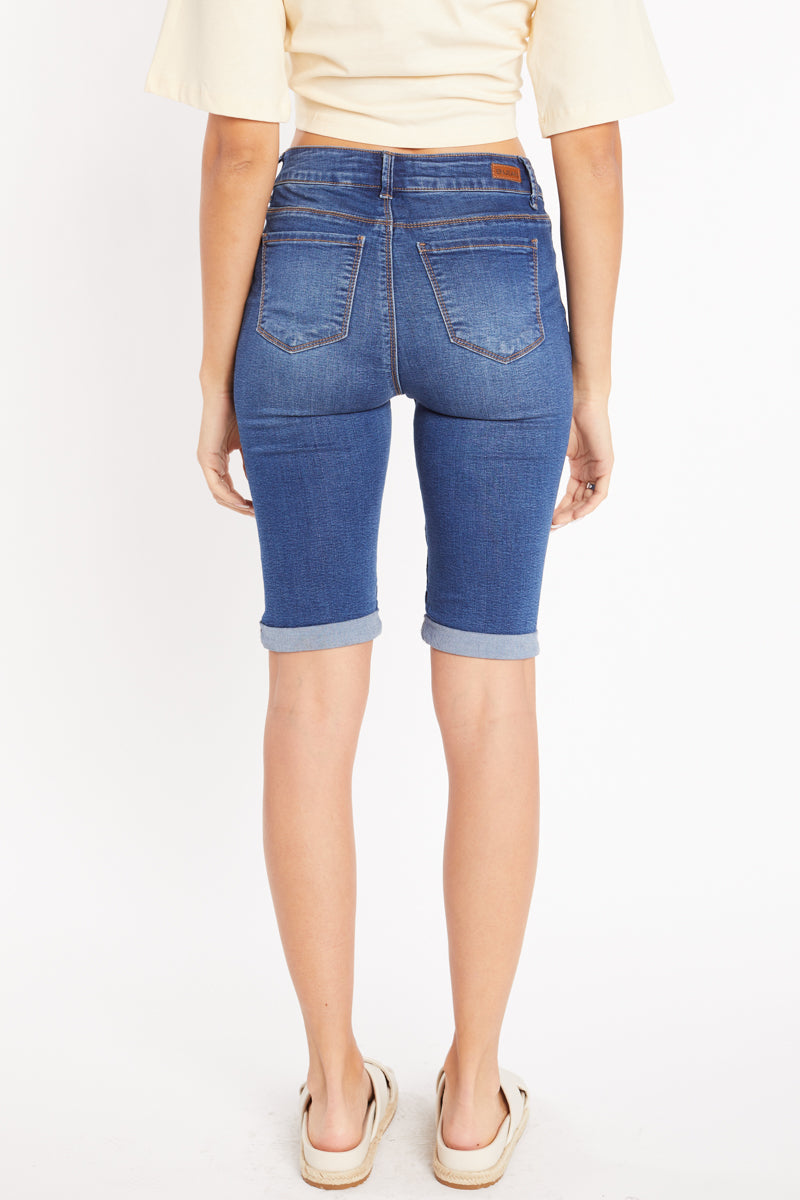Mid Rise 5 Pocket Bermuda Denim Shorts-1