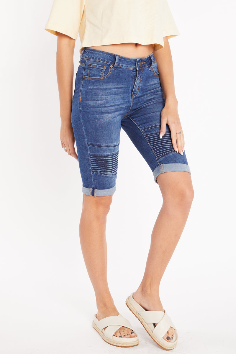 Mid Rise 5 Pocket Bermuda Denim Shorts-2