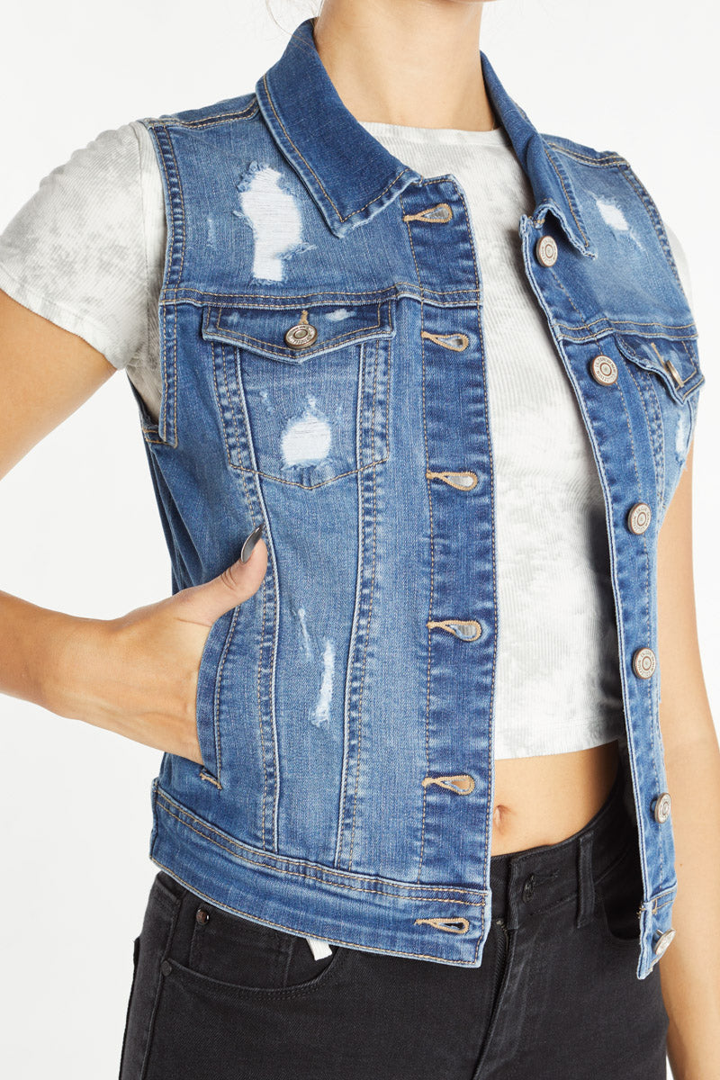 Distressed Denim Vest-4