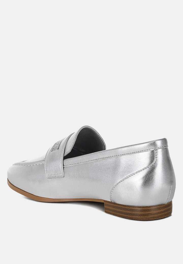 Eden Ode Rhinestone Strap Metallic Loafers-3