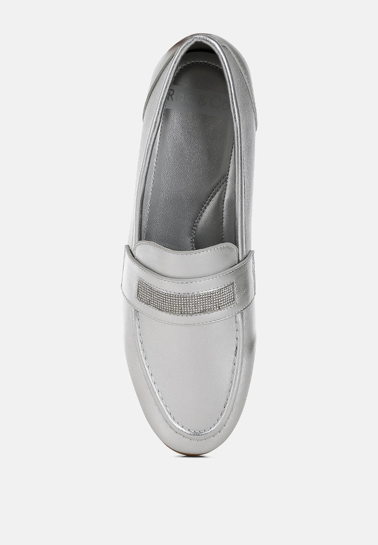 Eden Ode Rhinestone Strap Metallic Loafers-4