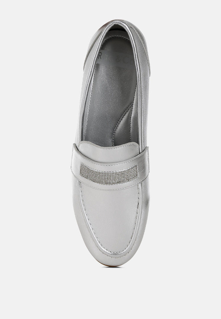 Eden Ode Rhinestone Strap Metallic Loafers-4