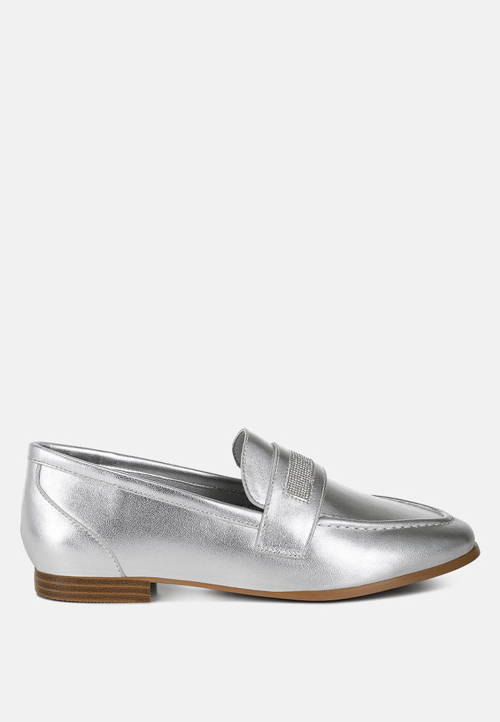 Eden Ode Rhinestone Strap Metallic Loafers-0