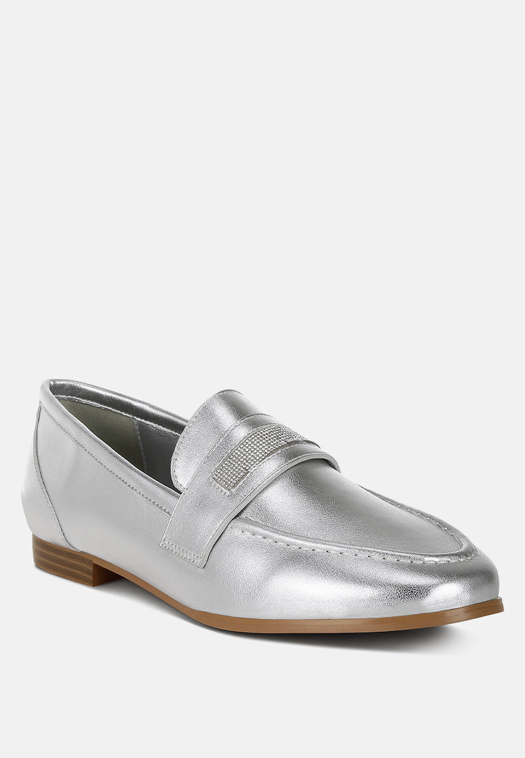 Eden Ode Rhinestone Strap Metallic Loafers-2