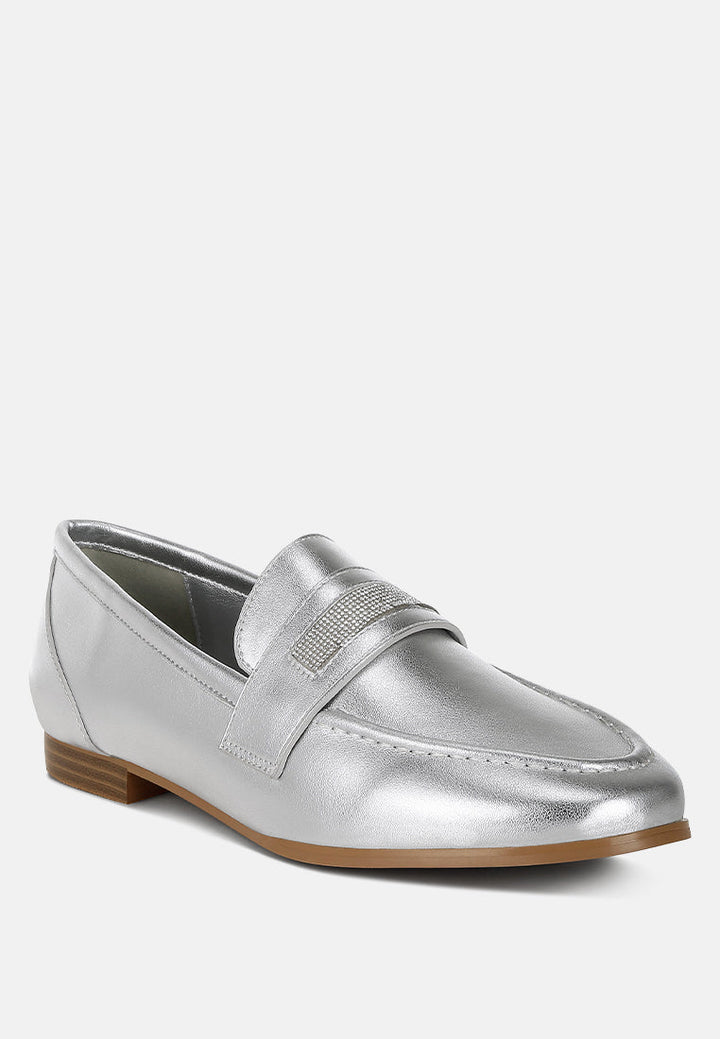 Eden Ode Rhinestone Strap Metallic Loafers-2
