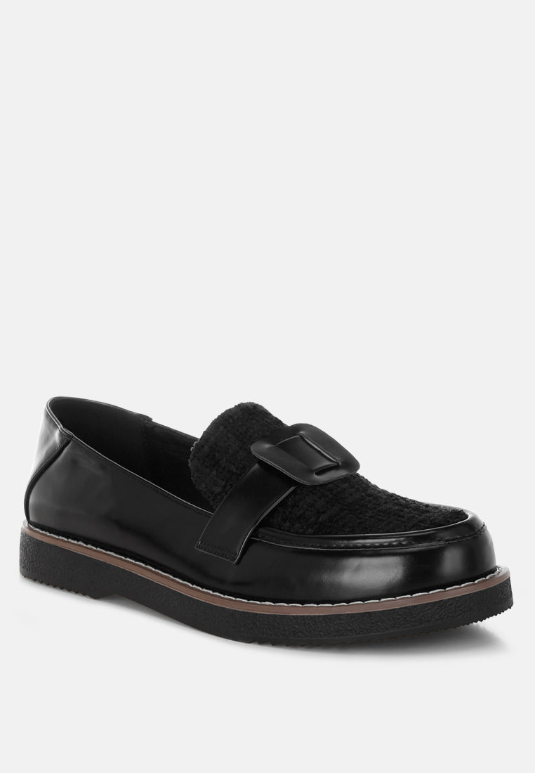 Tweed & Faux Leather Loafers by Mode-1