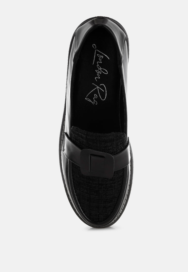 Tweed & Faux Leather Loafers by Mode-3