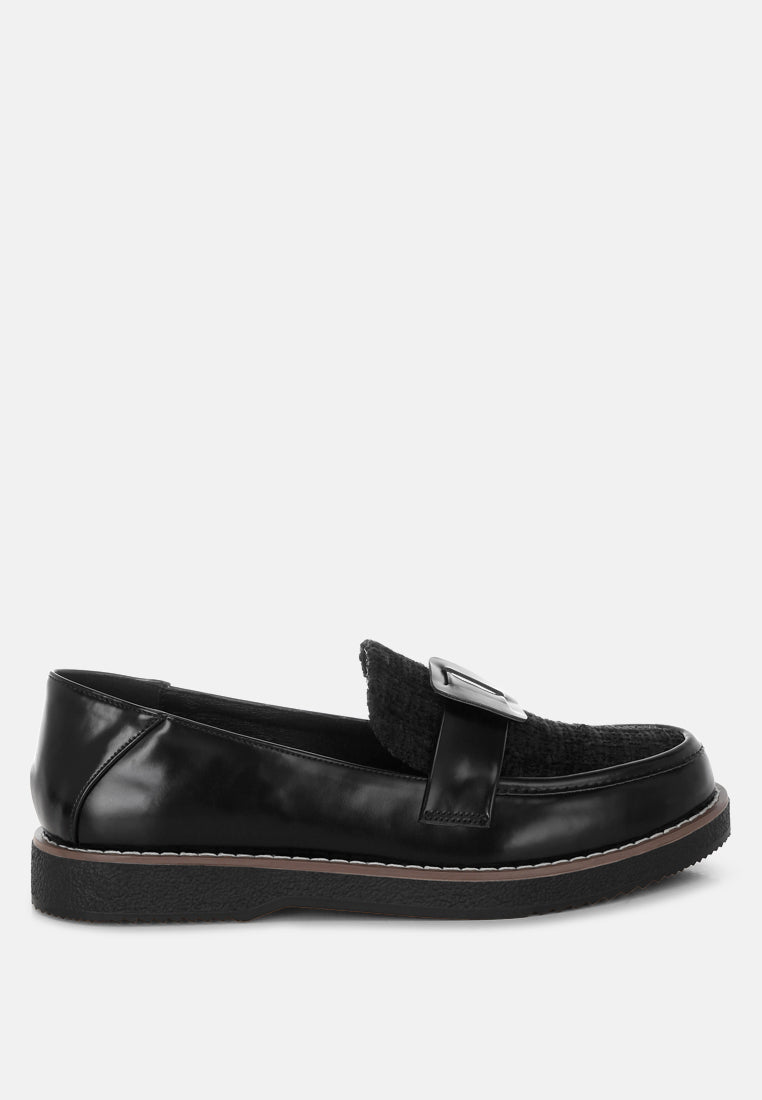Tweed & Faux Leather Loafers by Mode-0