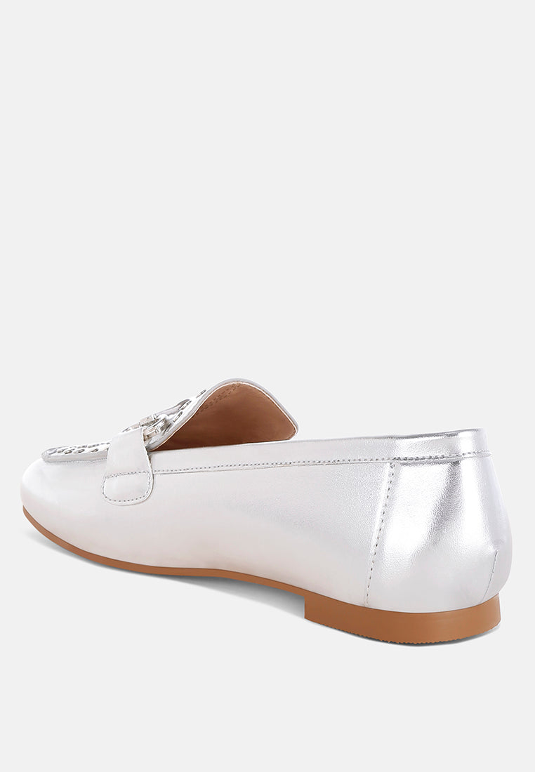 Estafa Horsebit &amp; Studs Metallic Pleather Loafers-2