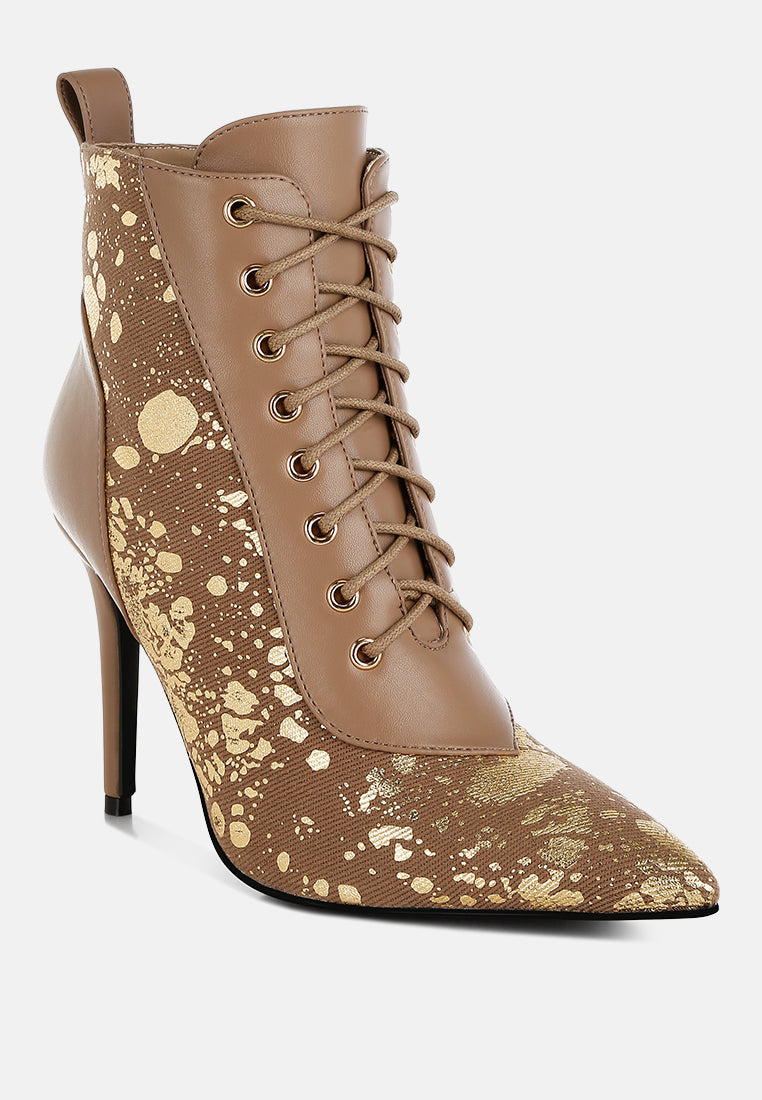 Fat Cat Abstract Pattern Lace-Up Ankle Boots-1