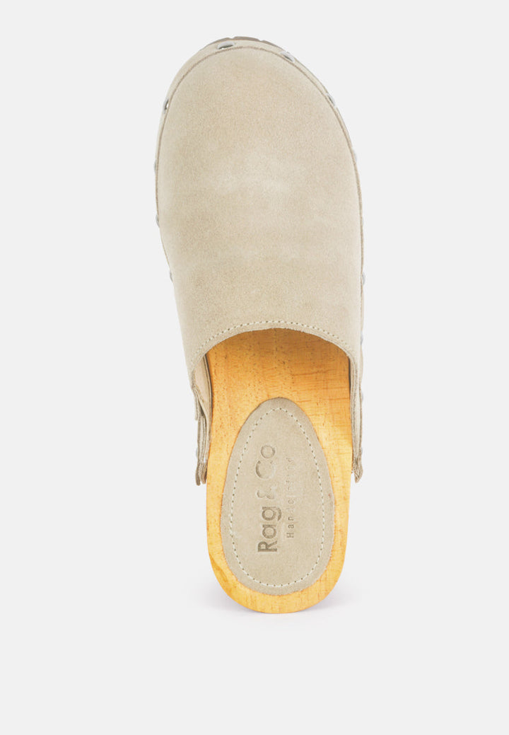 Cedrus Fine Suede Studded Clogs Mules-4