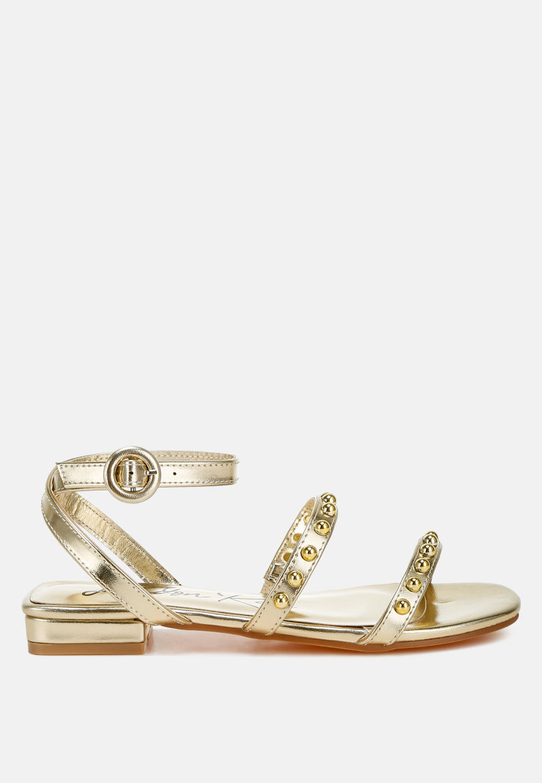 Flippity Studded Ankle Strap Flat Sandals-7