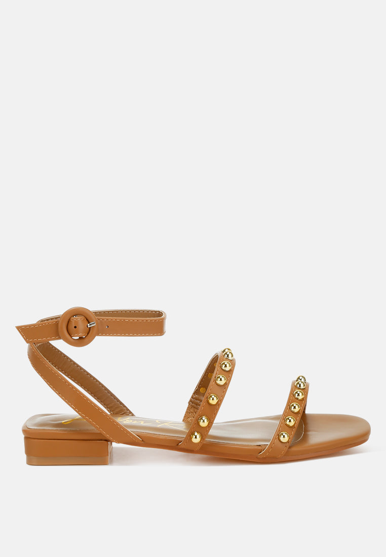 Flippity Studded Ankle Strap Flat Sandals-5