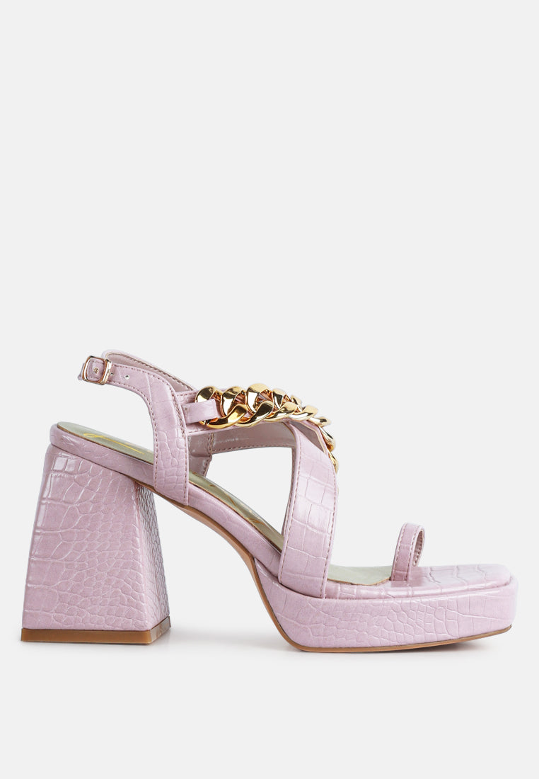 Frecklin Metal Chain Block Heel Sandals-0
