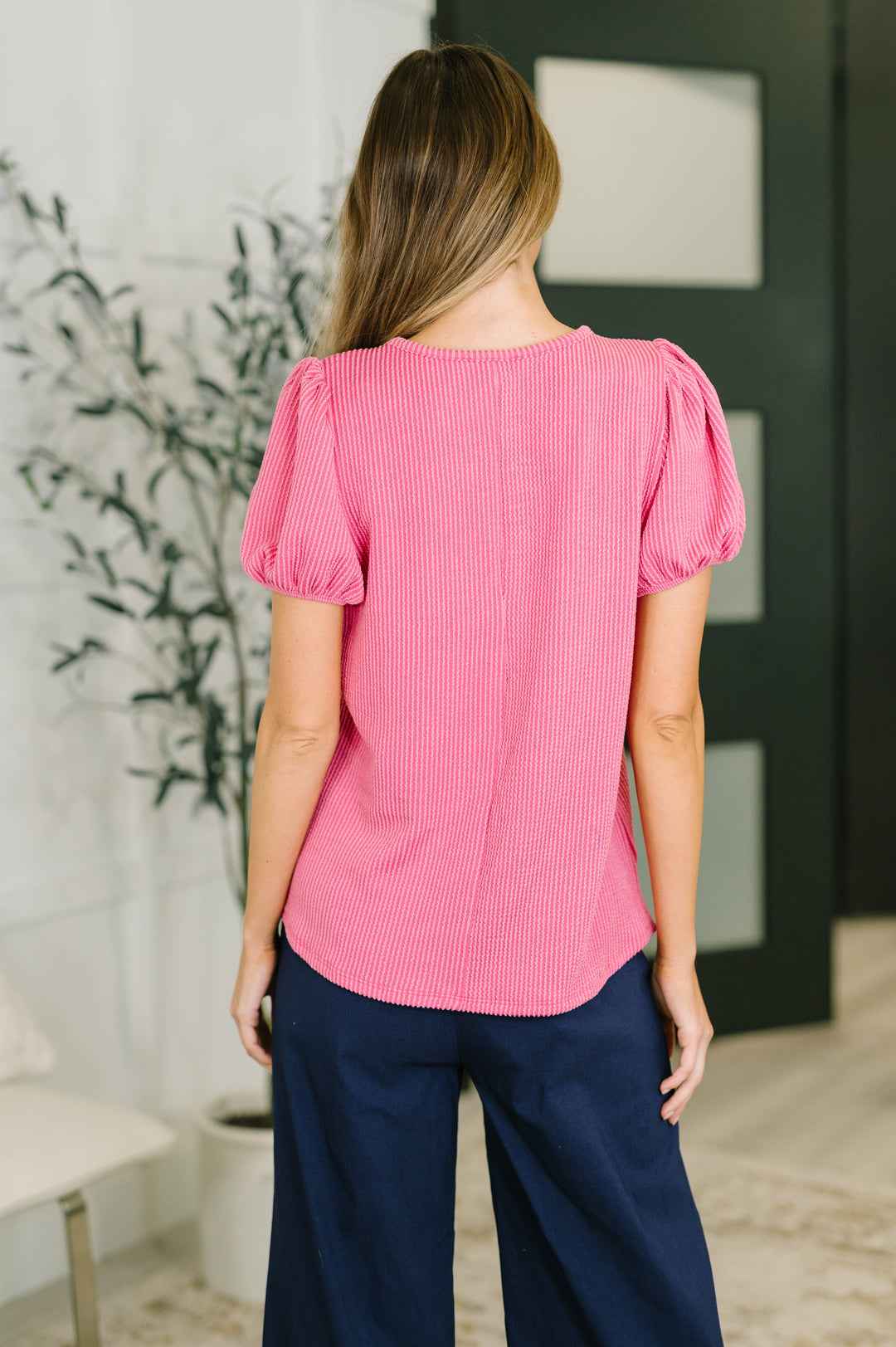 Grace &amp; Virtue Balloon Sleeve Blouse in Fuchsia