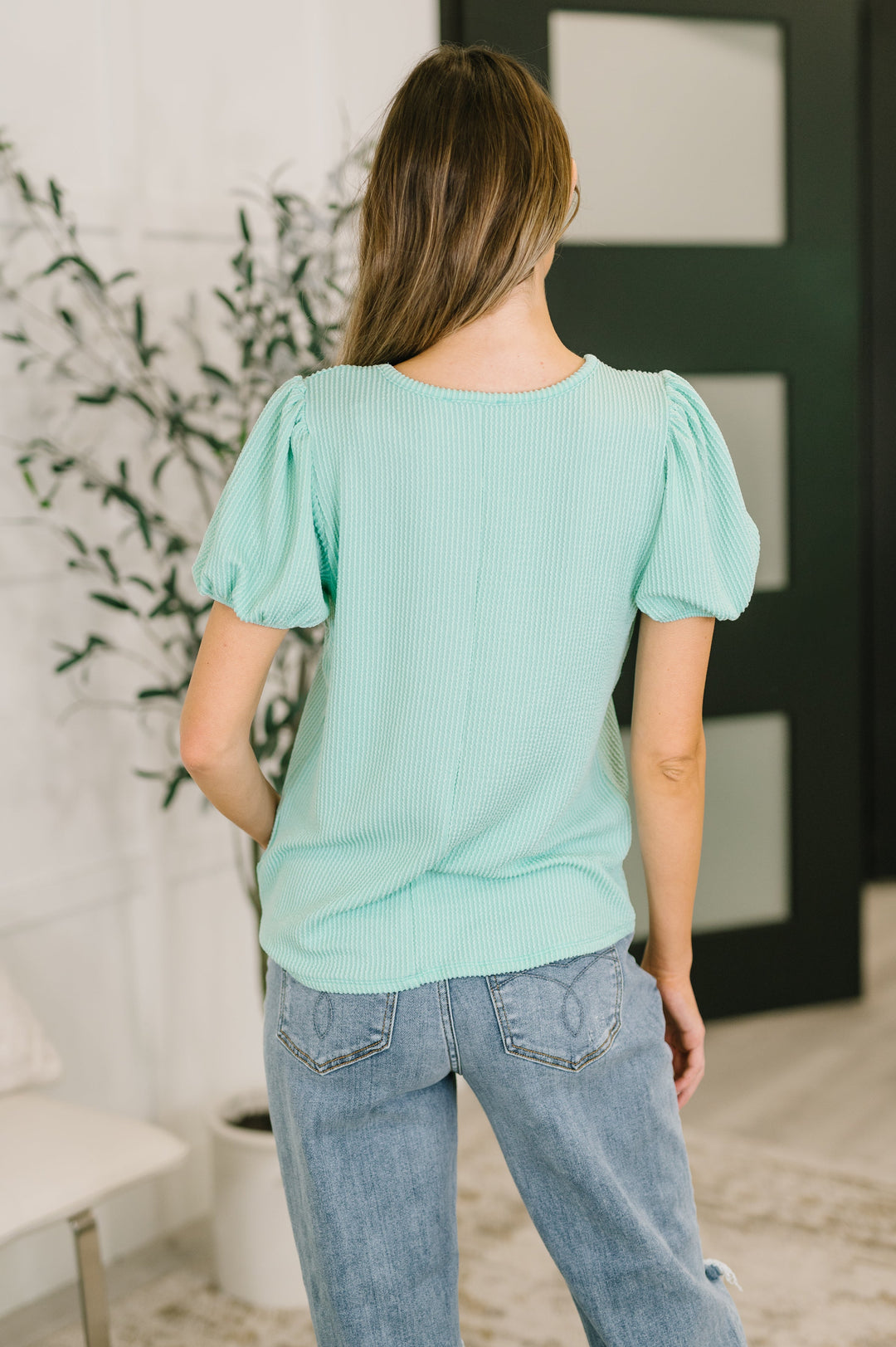Grace &amp; Virtue Balloon Sleeve Blouse in Mint