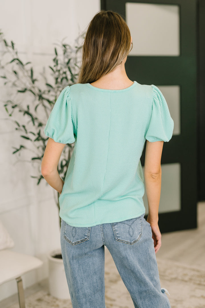Grace &amp; Virtue Balloon Sleeve Blouse in Mint