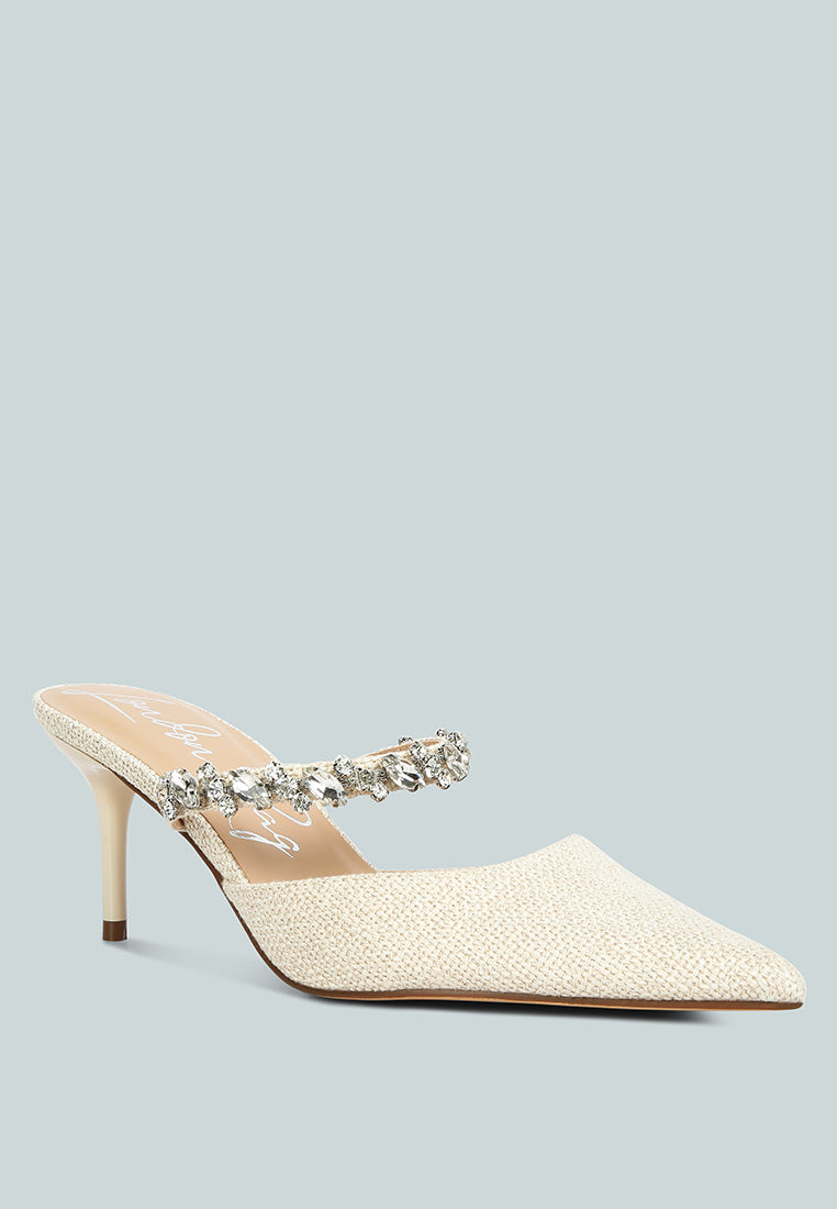 Greta Diamante Embellished Kitten Heel Mules-1