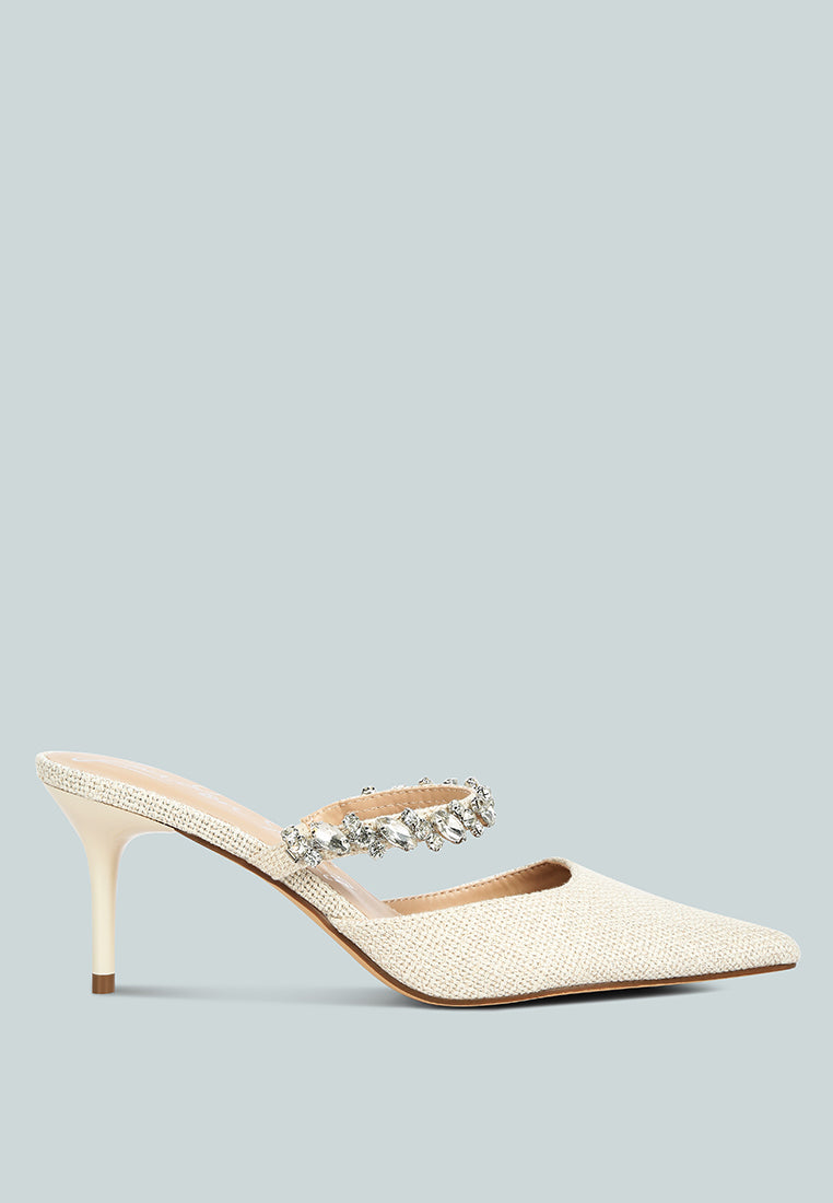 Greta Diamante Embellished Kitten Heel Mules-0