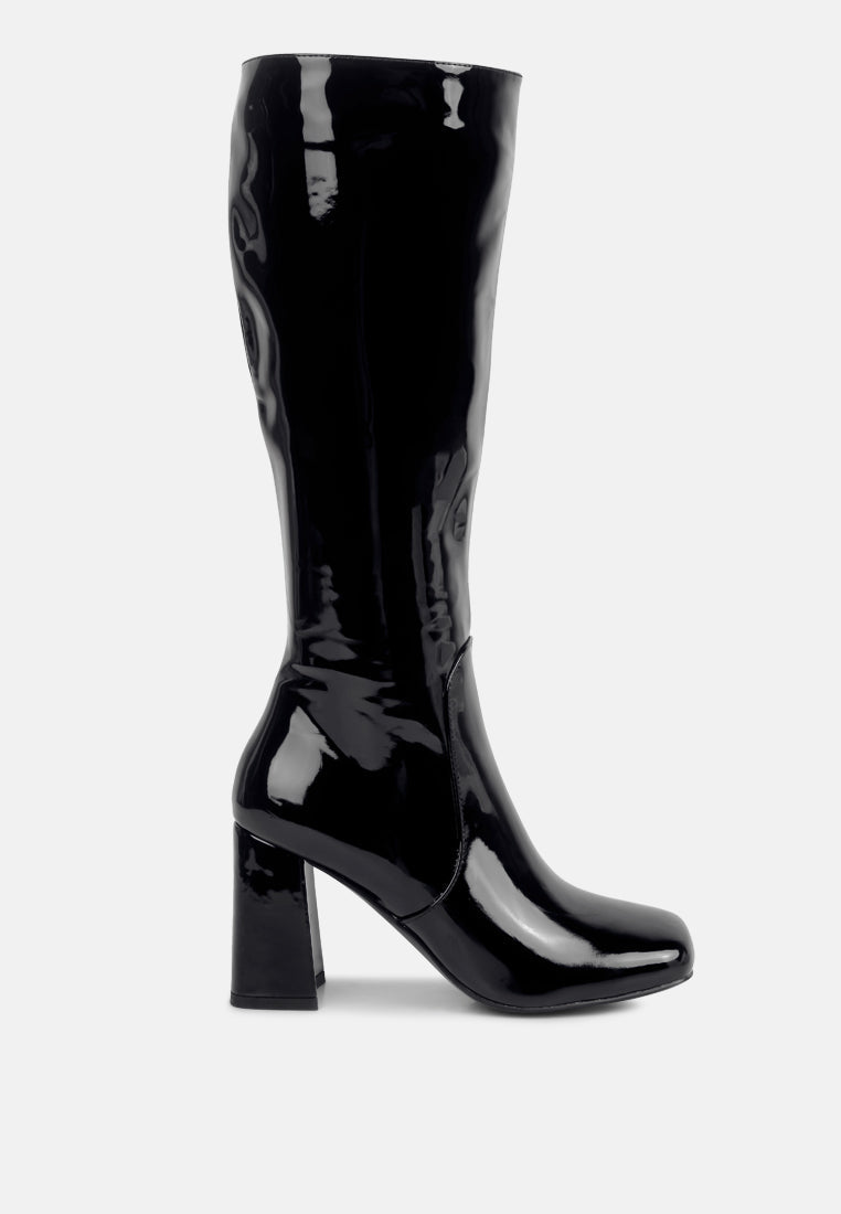 Hypnotize Patent Pu Block Heeled Calf Boots-6