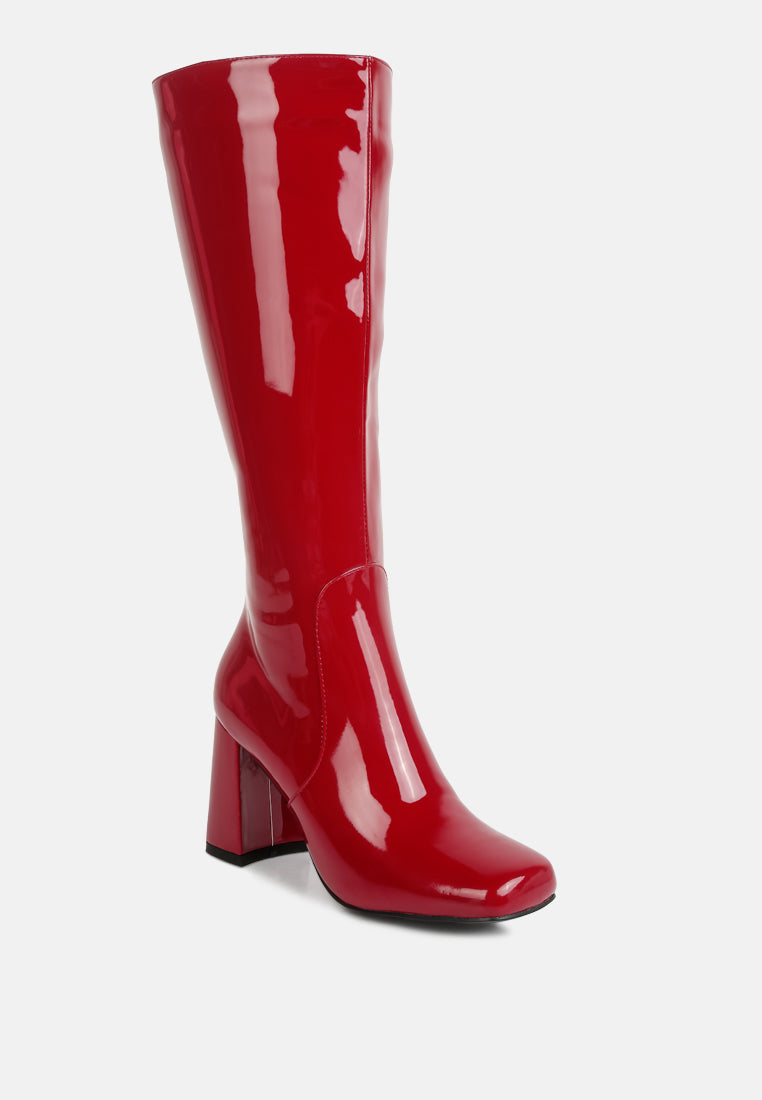 Hypnotize Patent Pu Block Heeled Calf Boots-1