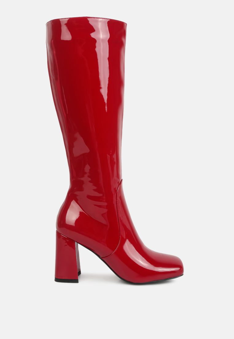 Hypnotize Patent Pu Block Heeled Calf Boots-0