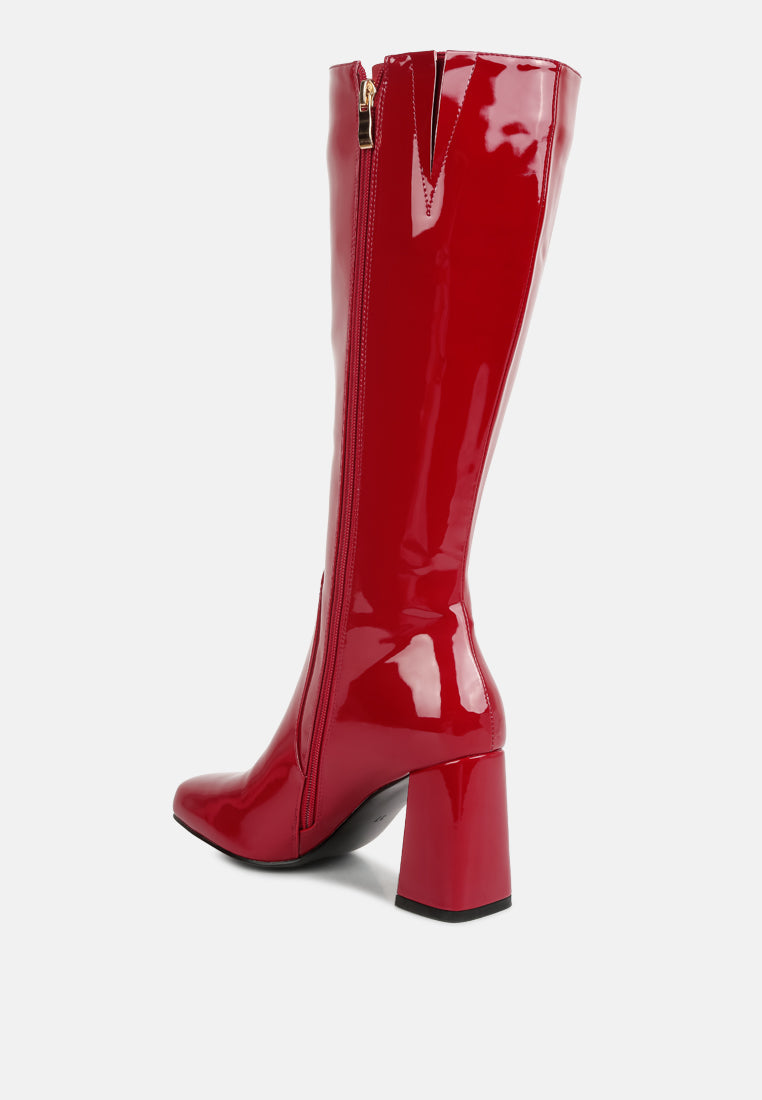 Hypnotize Patent Pu Block Heeled Calf Boots-2