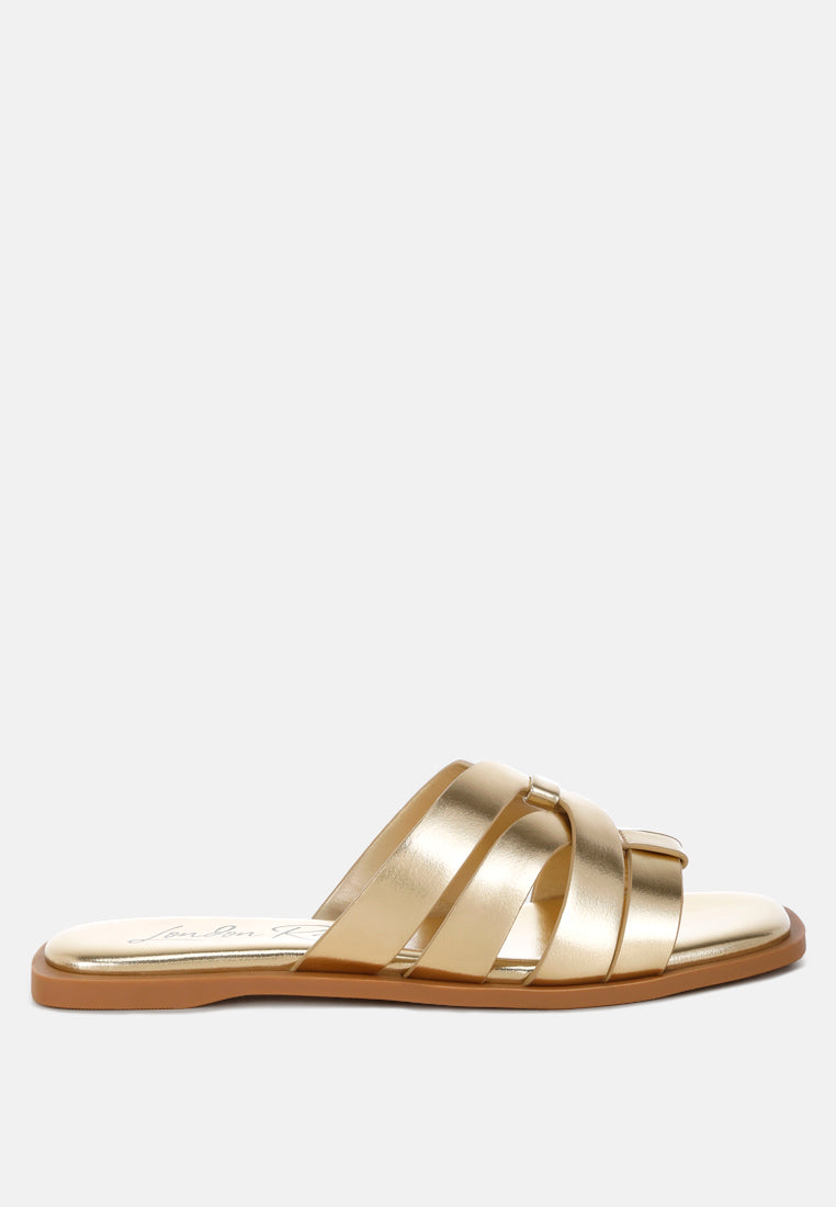 Hebal Metallic Faux Leather Slip Ons-0
