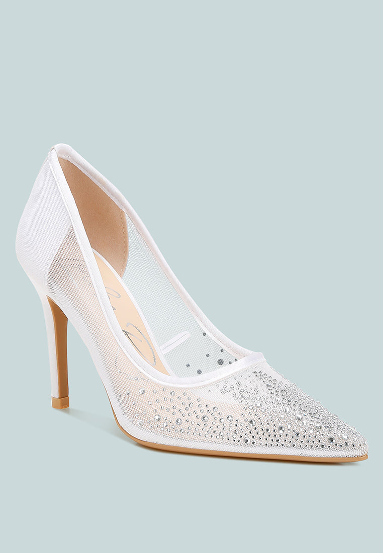 High Ball Mesh Rhinestone Stiletto Pumps-2