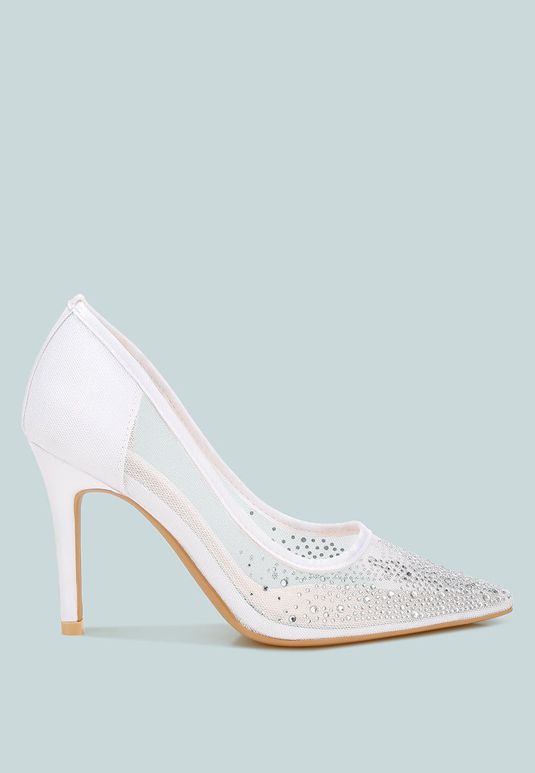 High Ball Mesh Rhinestone Stiletto Pumps-1