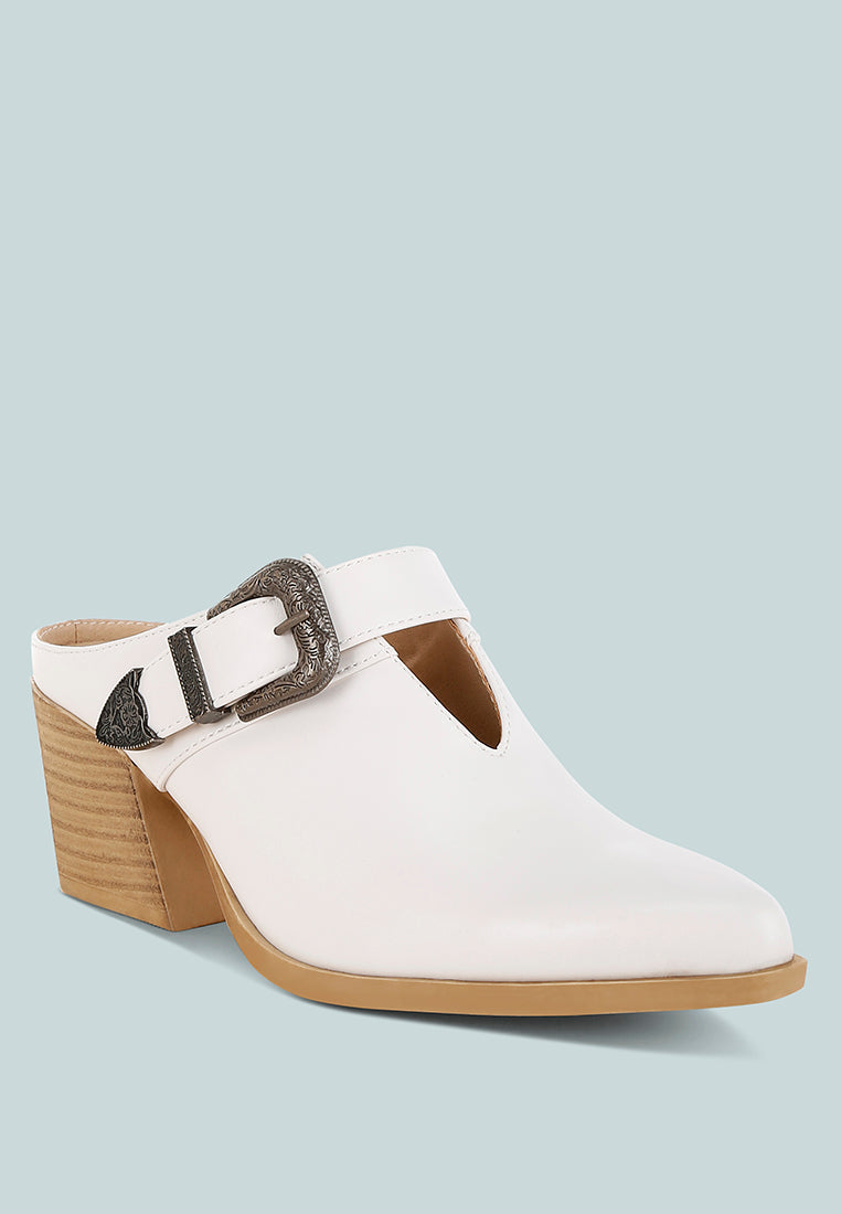 Holler Carved Buckle Statement Mules-2