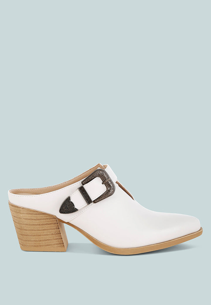 Holler Carved Buckle Statement Mules-0