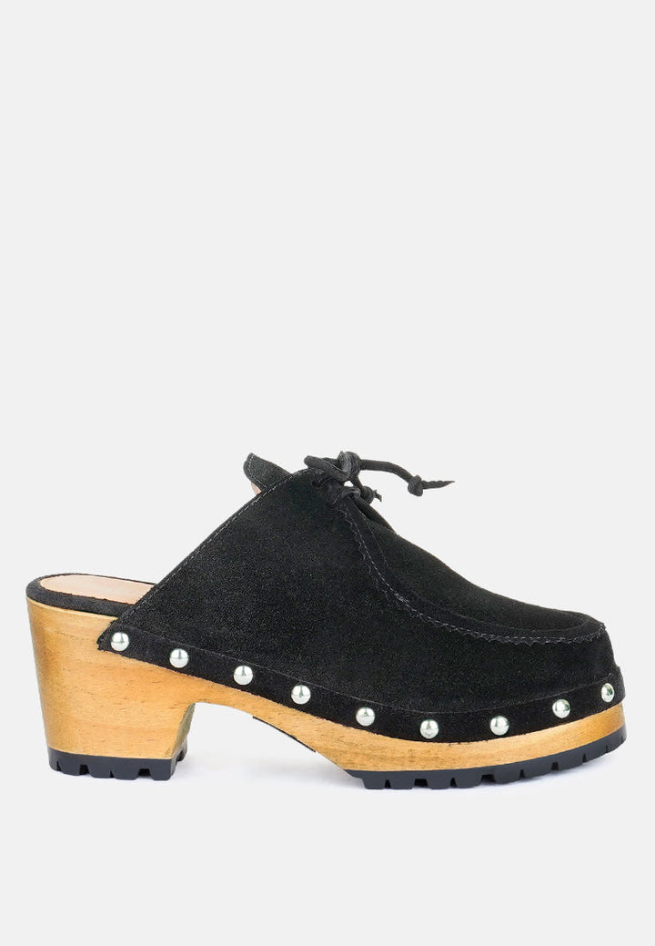 Iroko Suede Tie Detail Stud Clogs-0