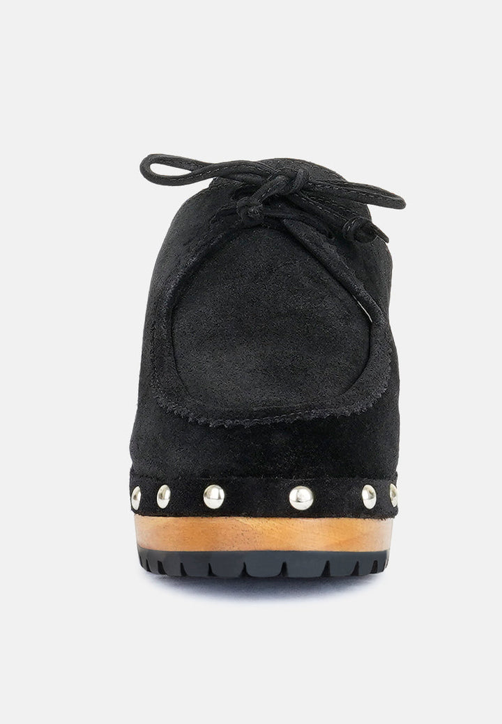 Iroko Suede Tie Detail Stud Clogs-3