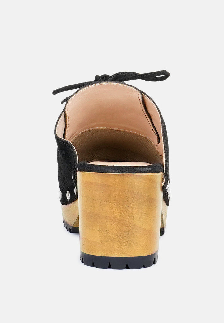 Iroko Suede Tie Detail Stud Clogs-4