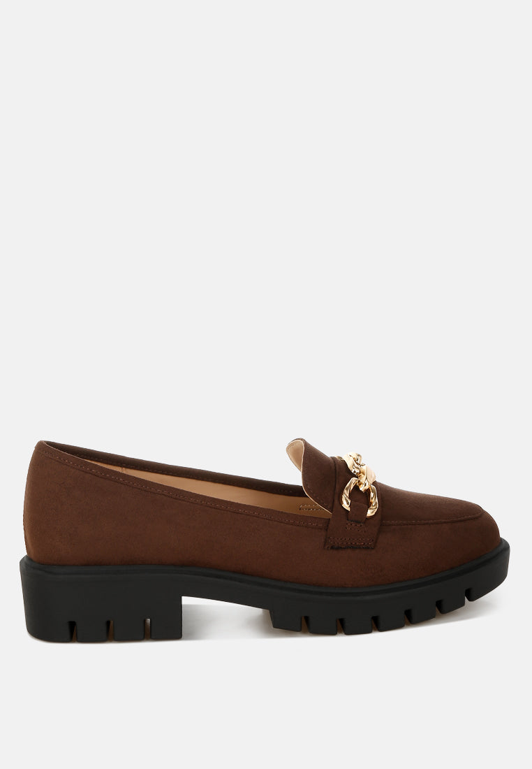 Jacop Micro Suede Metal Chain Link Loafers-5