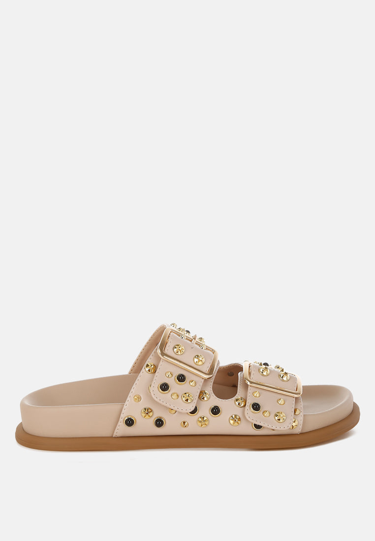 Jayata Metallic Stud Embellished Sliders-6
