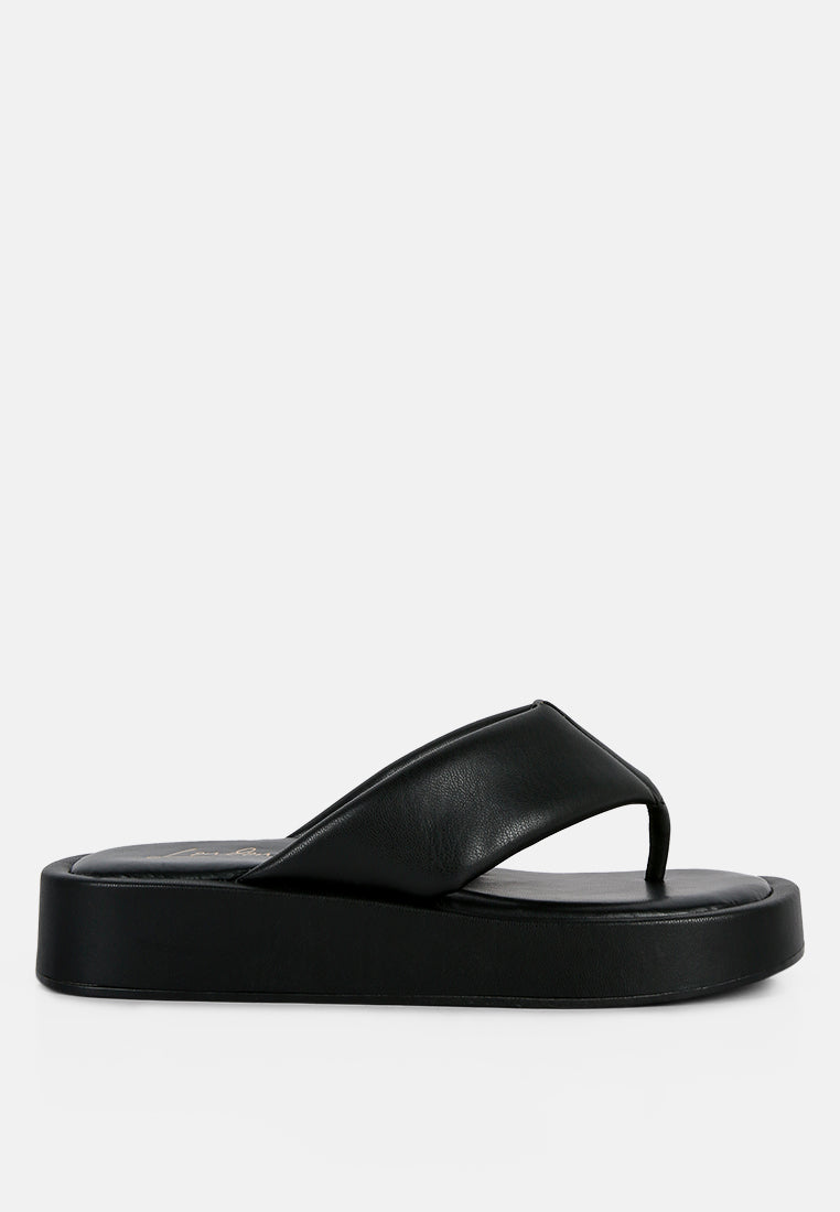 Rosette Faux Leather Wide Thong Flats-5