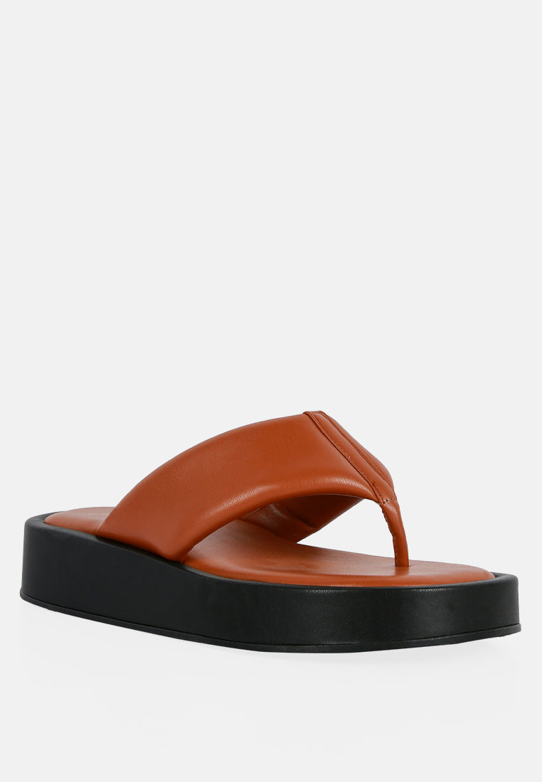 Rosette Faux Leather Wide Thong Flats-1