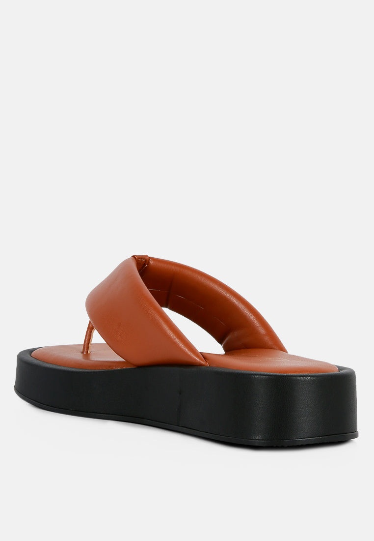 Rosette Faux Leather Wide Thong Flats-2